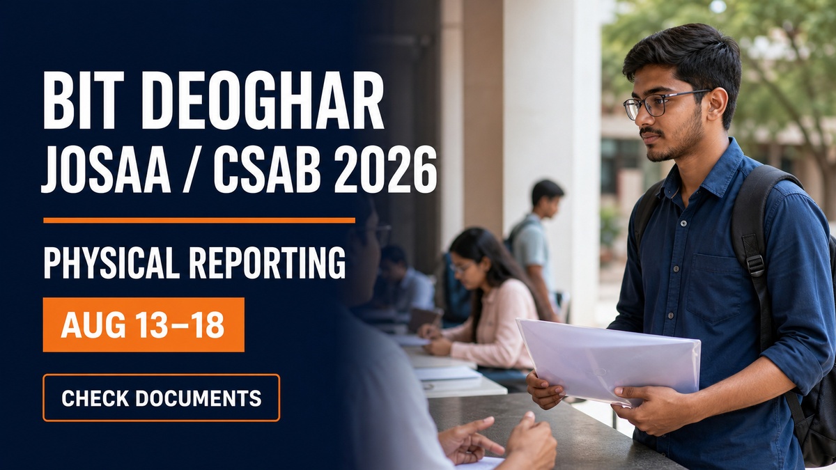 BIT Deoghar JoSAA/CSAB 2026 Reporting: Aug 13-18 at Campus