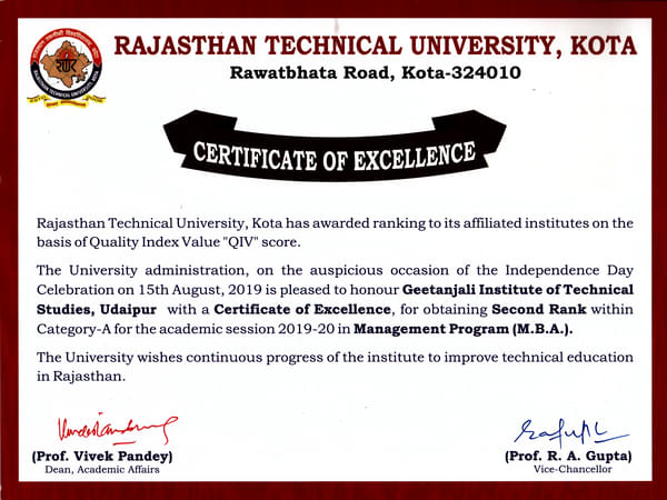 Geetanjali Institute of Technical Studies Udaipur Awards photo 1