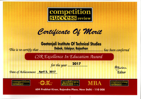 Geetanjali Institute of Technical Studies Udaipur Awards photo 3