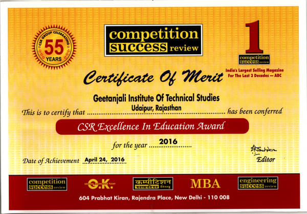Geetanjali Institute of Technical Studies Udaipur Awards photo 4