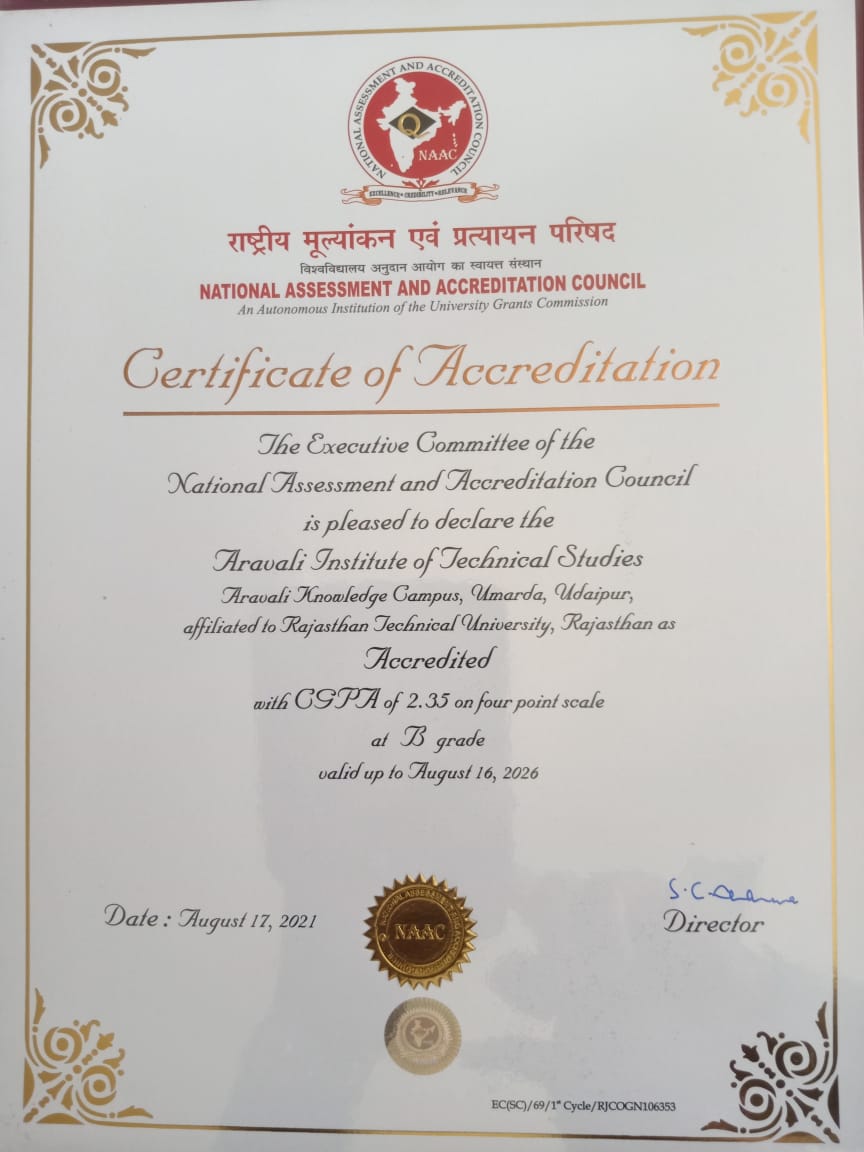 Aravali Institute of Technical Studies Udaipur NAAC Certification photo 1