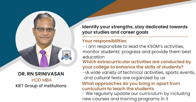 KIET Group of Institutions, Ghaziabad: Dr. R Srinivasan, HOD MBA
