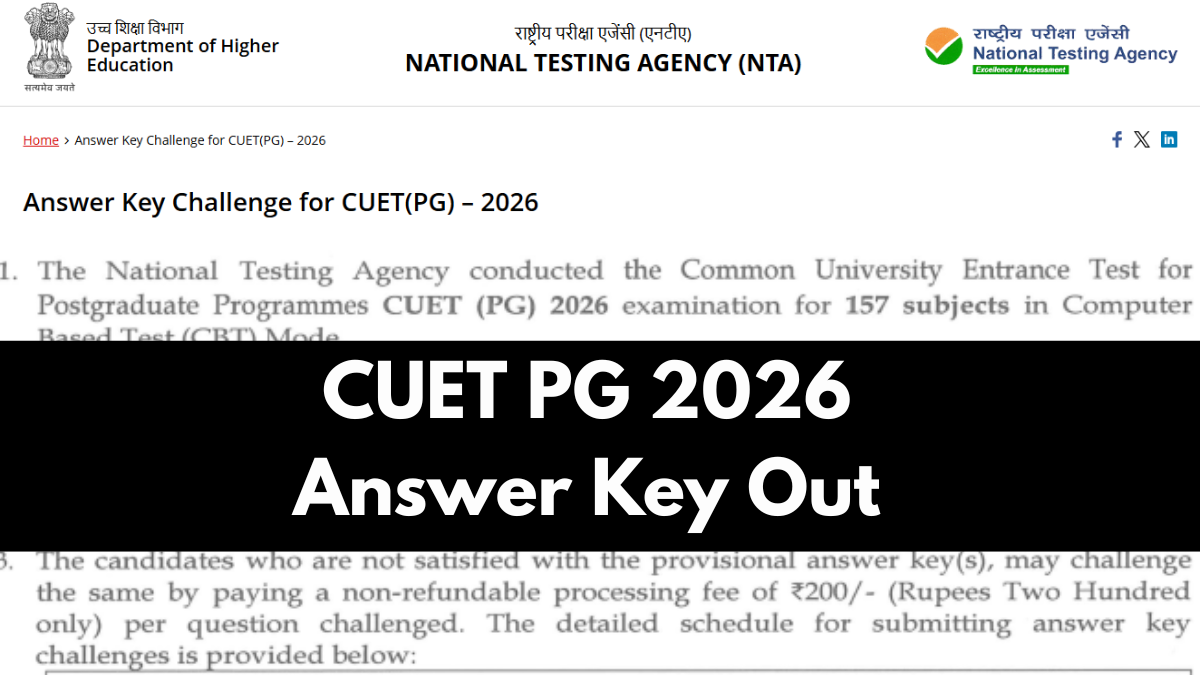 CUET PG 2026 Answer Key Out; Challenge Window Open Till April 14