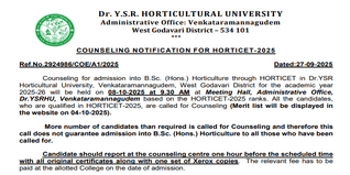 HORTICET 2025 Counselling to Be Held on October 8; Apply Now at @drysrhu.ap.gov.in