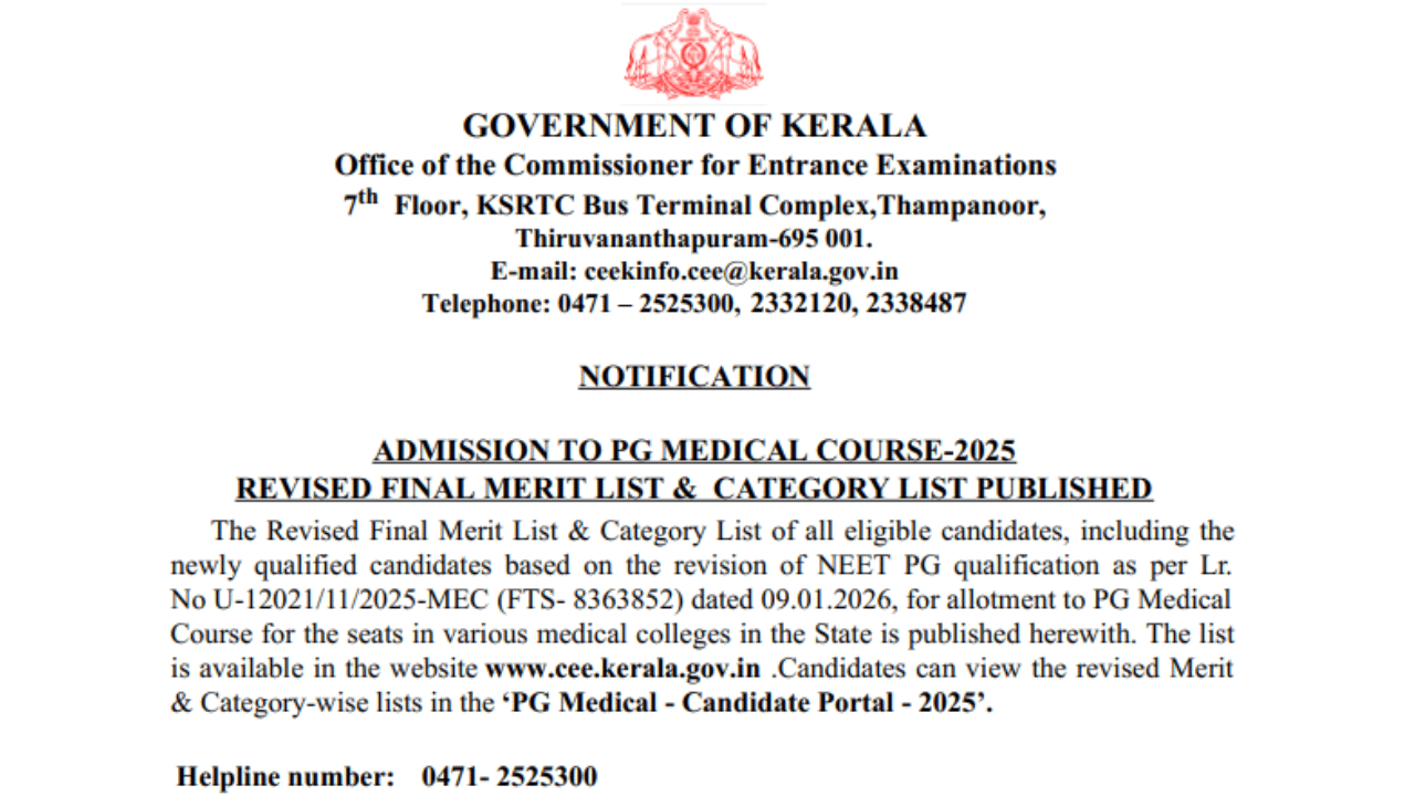  Kerala NEET PG 2025 @cee.kerala.gov.in