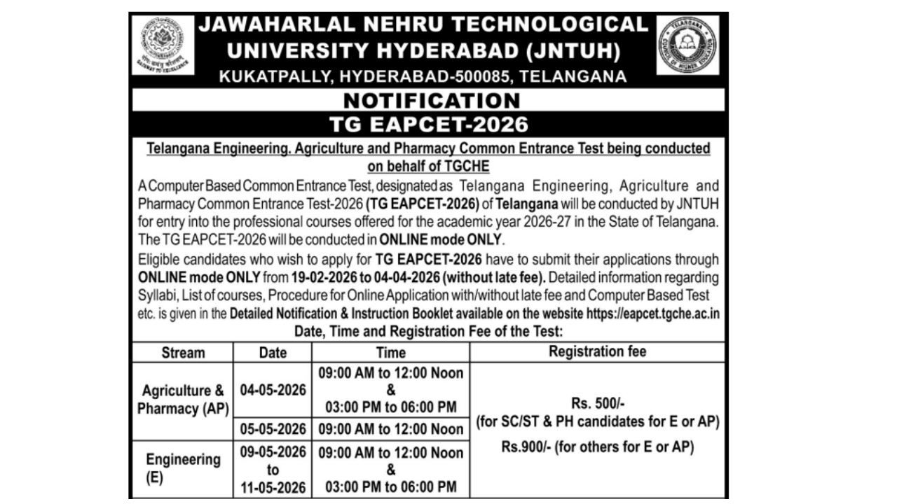  TS EAPCET 2026 @eapcet.tgche.ac.in