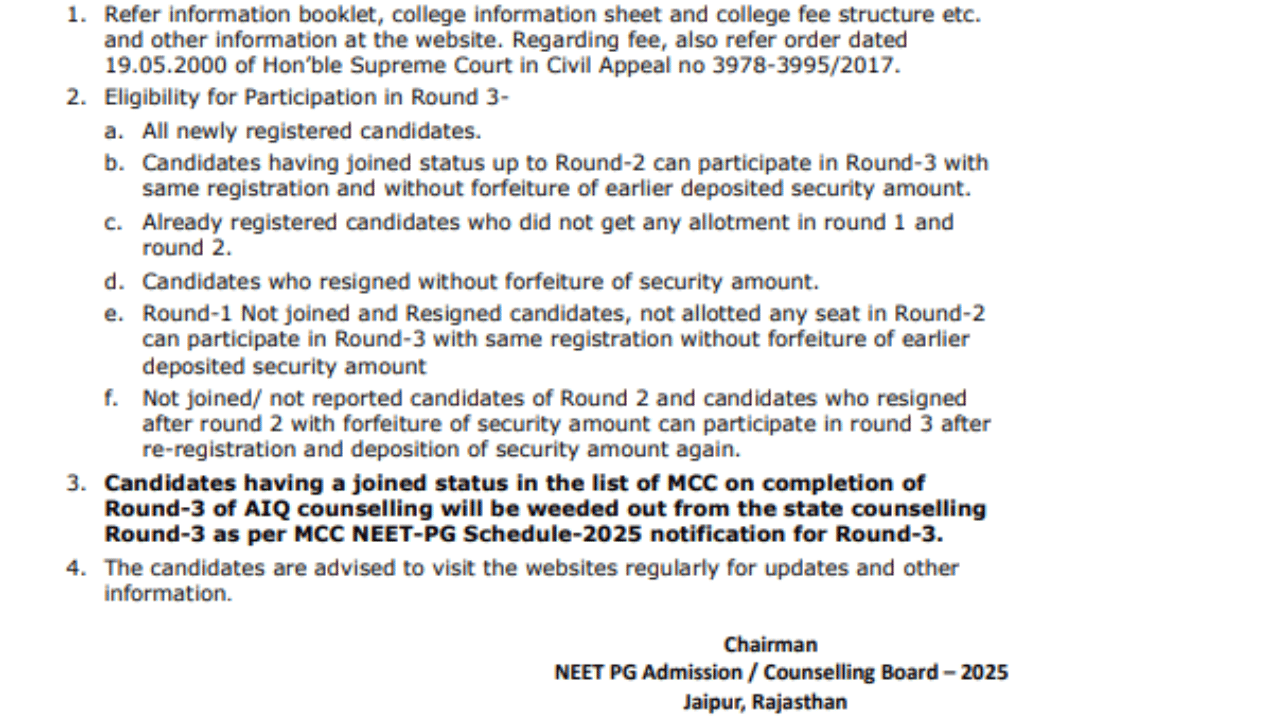 Rajasthan NEET PG 2025 Round 3 @rajpgneet2025.in
