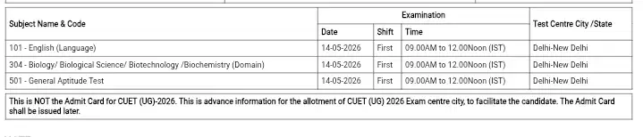 CUET UG Datesheet 
