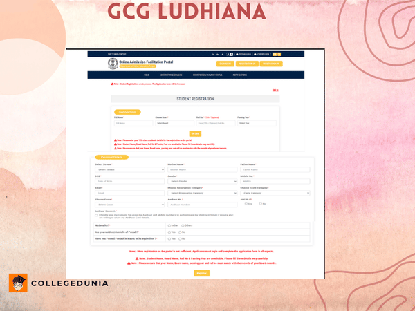 GCG Ludhiana PG Application Form
