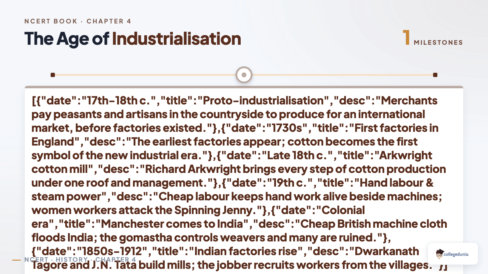 Key dates timeline of The Age of Industrialisation from 1760 to 1917 for Class 10 History