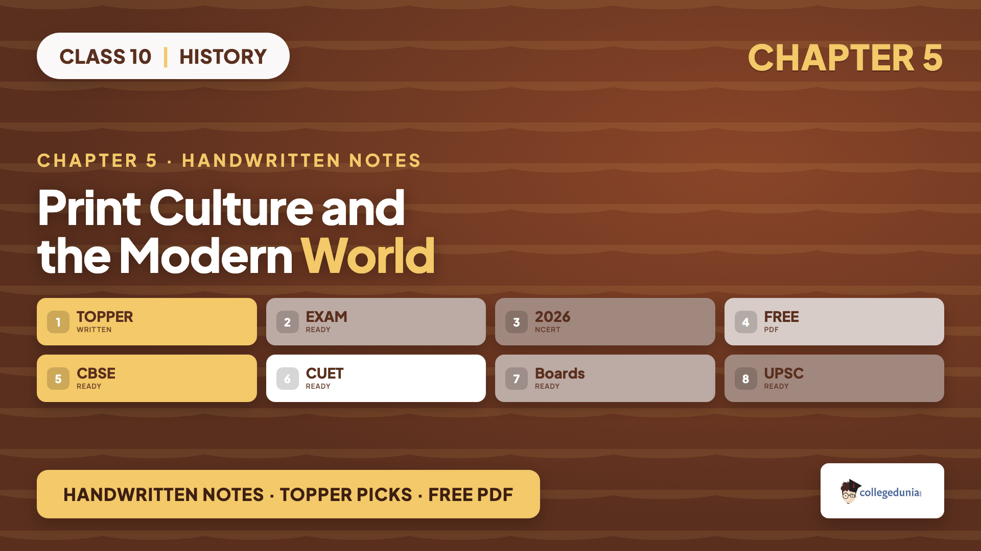 Class 10 History Chapter 5 Print Culture and the Modern World handwritten notes featured cover