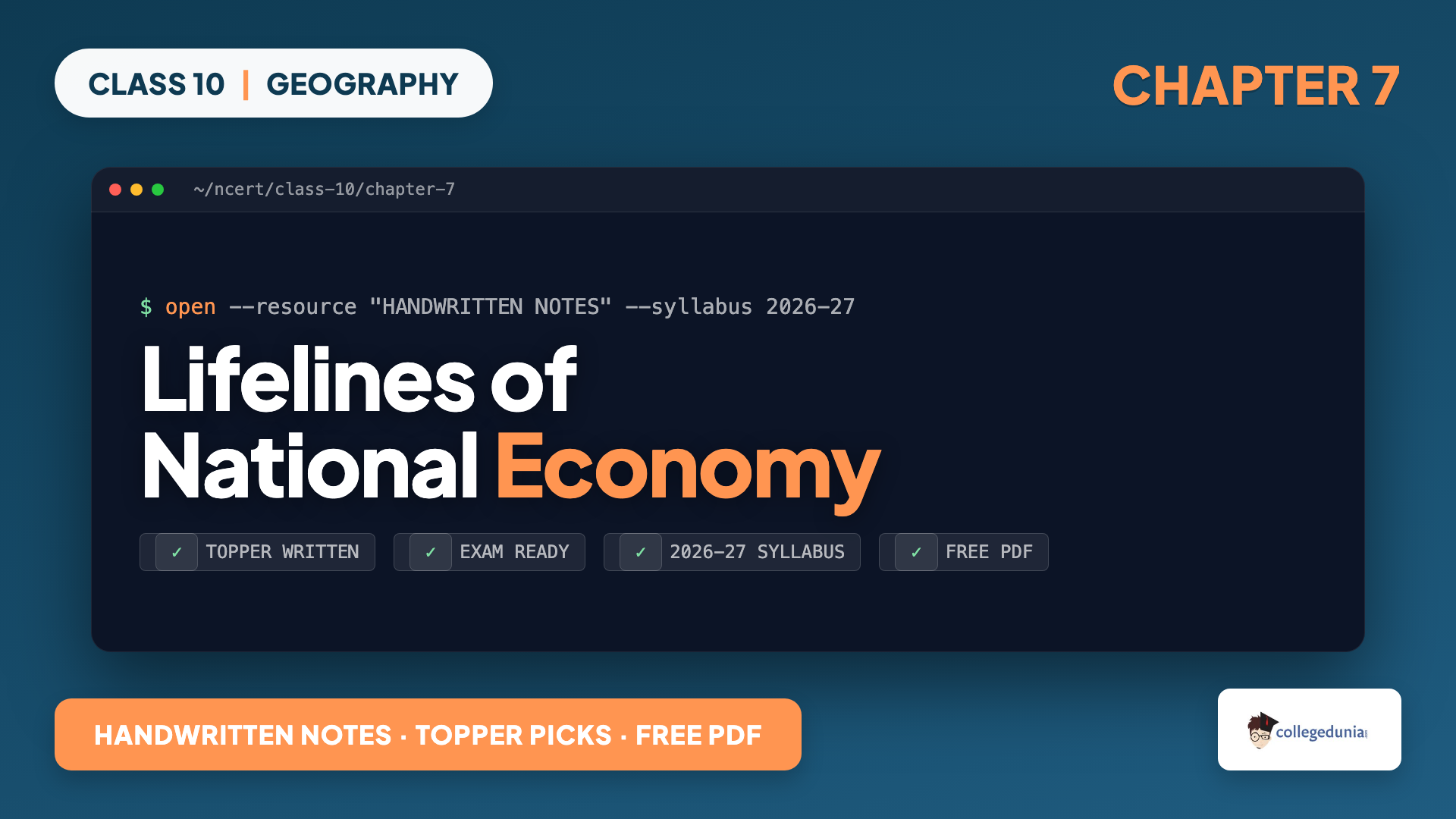 Class 10 Geography handwritten notes Chapter 7 Lifelines of National Economy covering roadways, railways, ports, airways, communication and trade