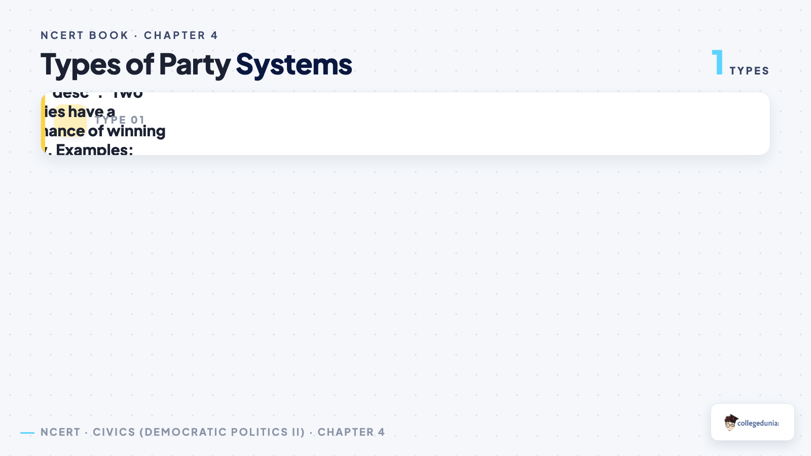 Types of party systems: one-party, two-party and multiparty, Class 10 Civics Chapter 4