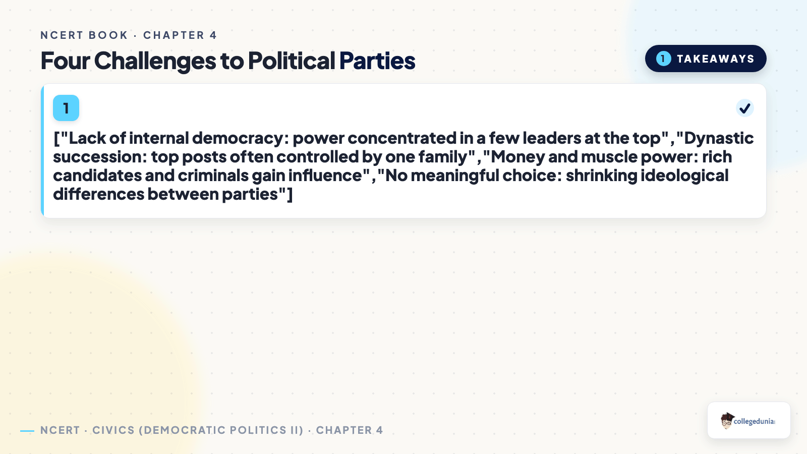 Four challenges to political parties in Class 10 Civics Chapter 4