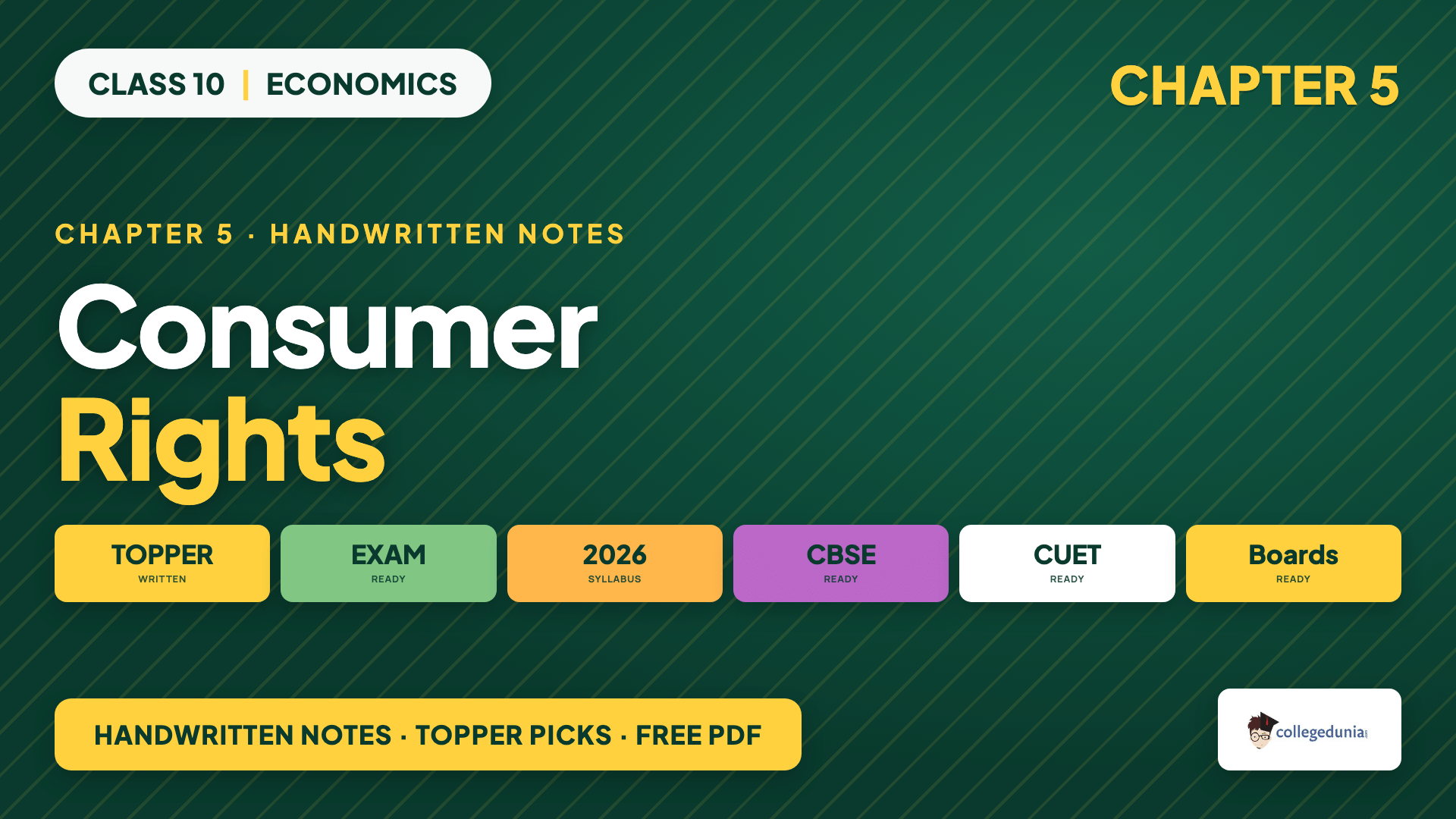 Class 10 Economics Chapter 5 Consumer Rights handwritten notes featured cover for 2026-27 board revision
