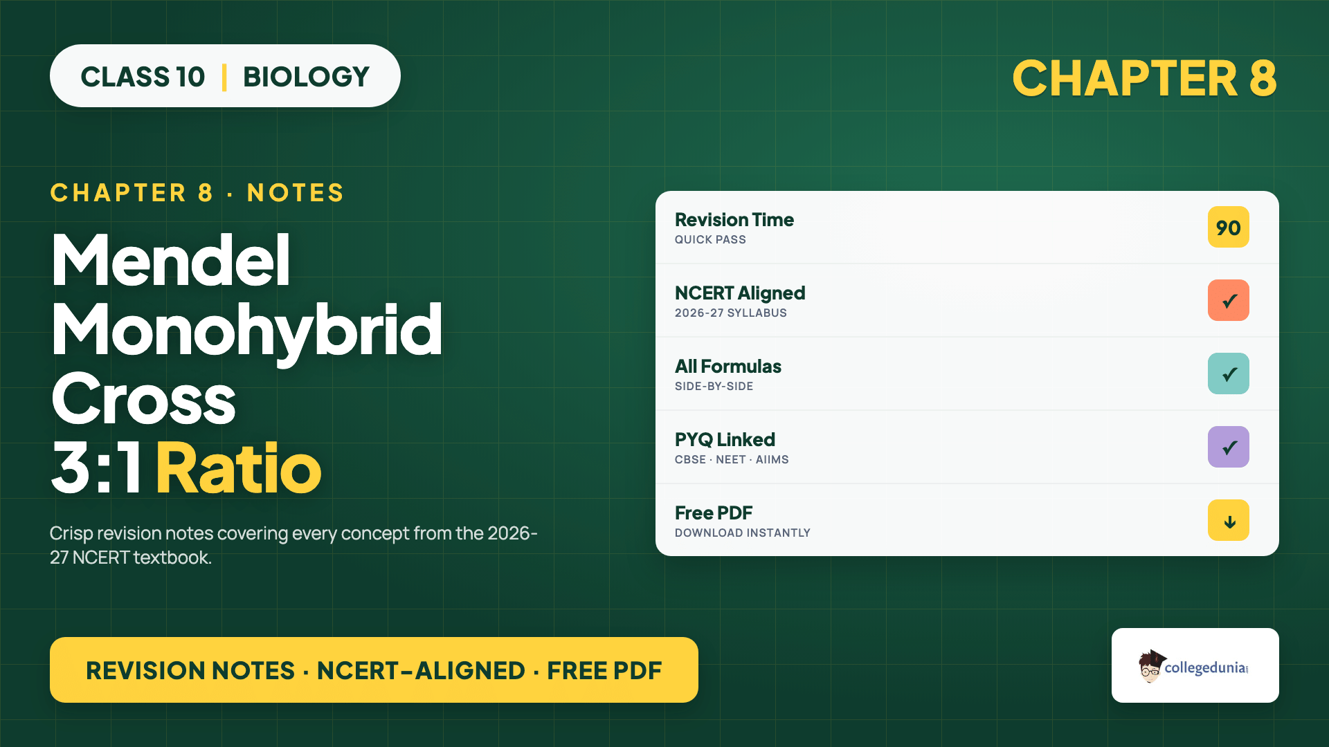 Mendel monohybrid cross tall TT crossed with short tt giving F1 Tt and F2 3 to 1 ratio for Class 10 Science Chapter 8 Heredity Notes