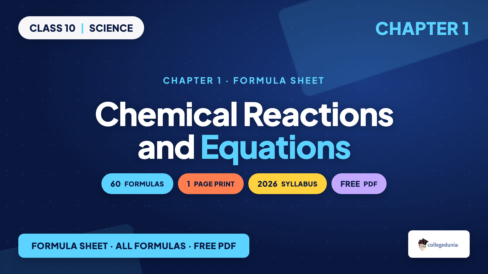 Chemical Reactions and Equations Formula Sheet - Class 10 Science