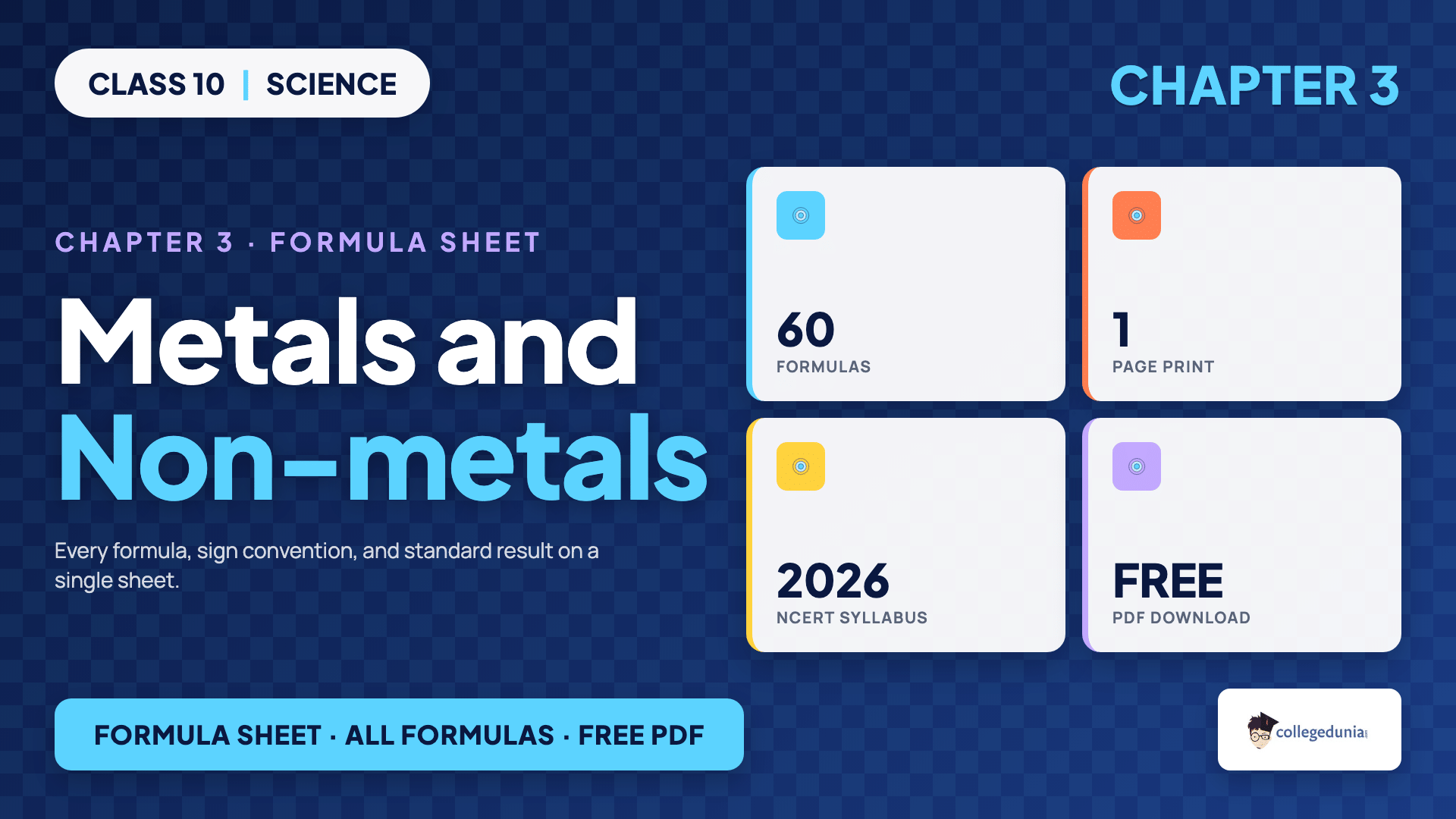 Metals and Non-metals Formula Sheet - Class 10 Science