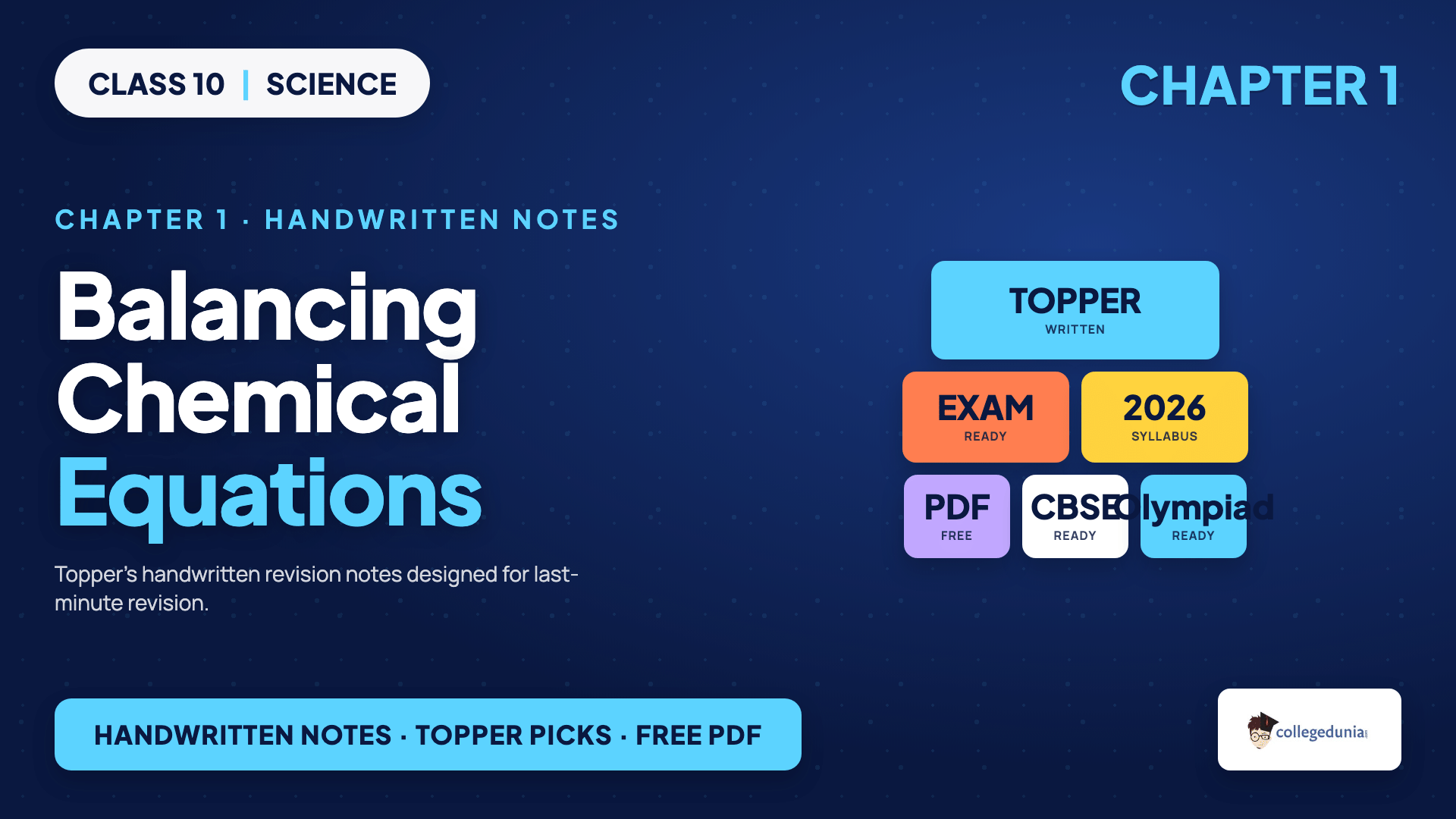 Balancing a chemical equation step by step for Class 10 Science Chapter 1 handwritten notes