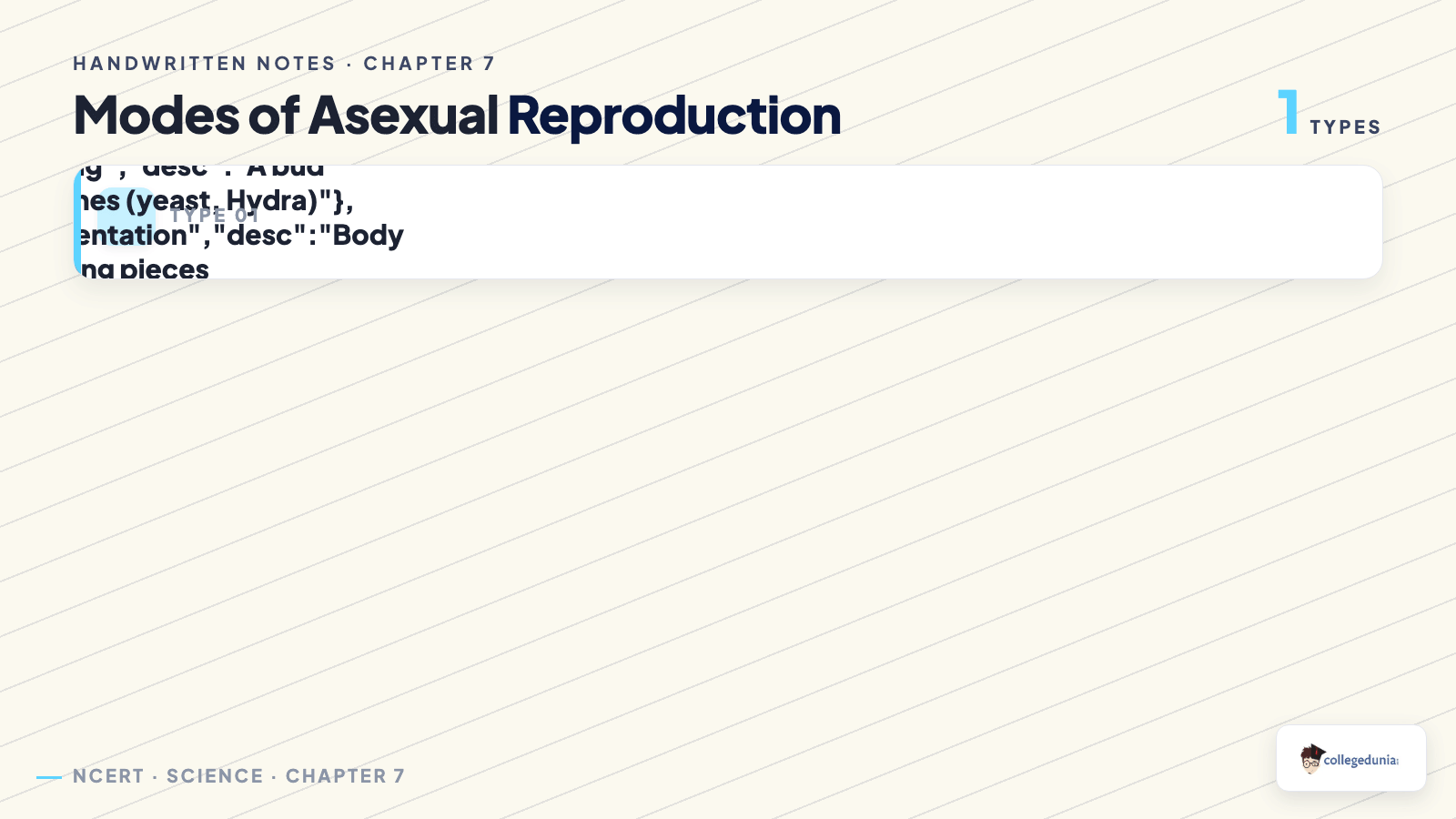 Modes of asexual reproduction overview chart for Class 10 Science Chapter 7 How do Organisms Reproduce handwritten notes