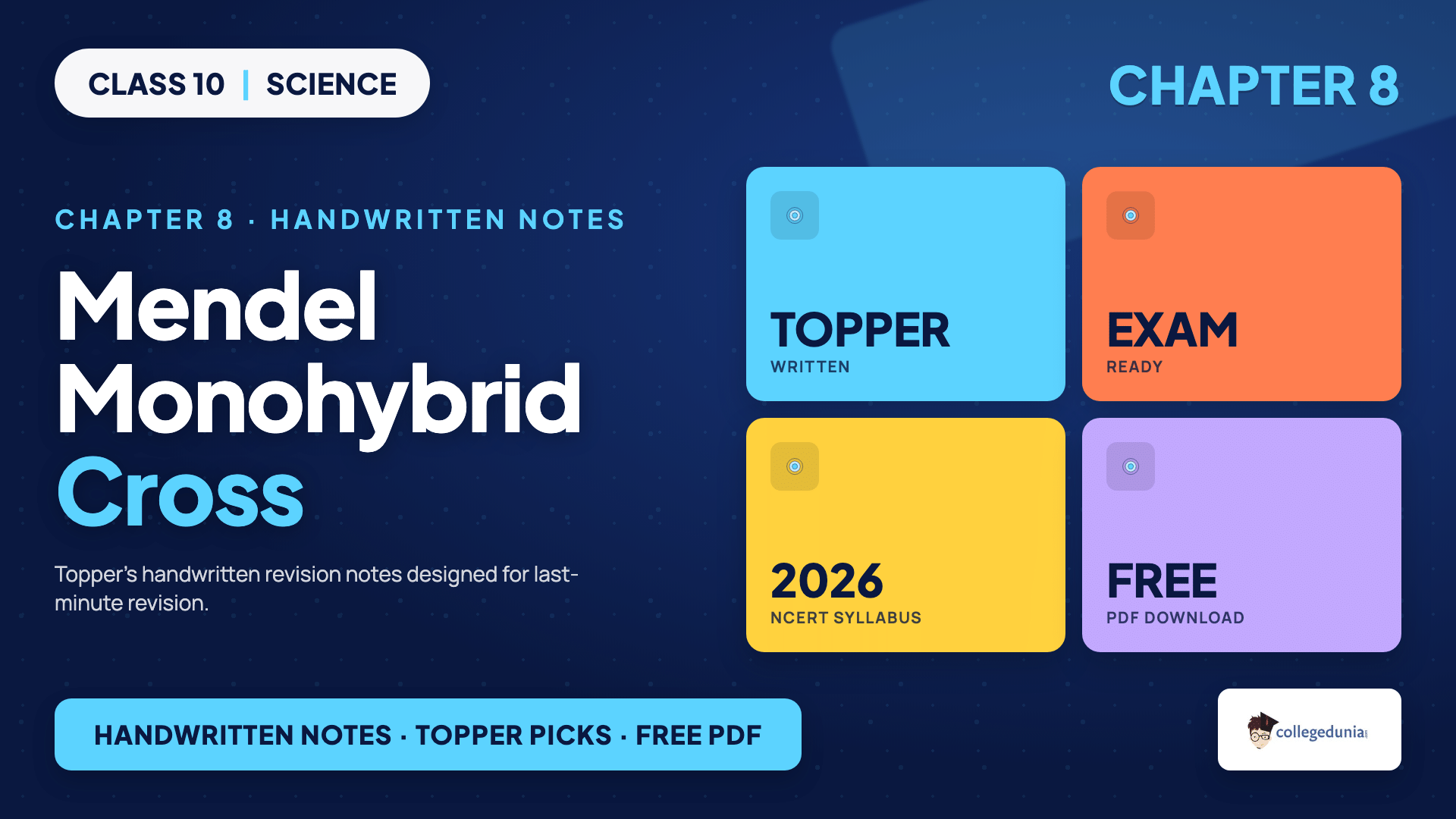 Mendel monohybrid cross overview with F1 and F2 generation for Class 10 Science Chapter 8 Heredity handwritten notes
