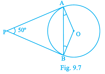 Fig.&nbsp;10.5 : tangents PA,PB from external point P with $ APB=50^