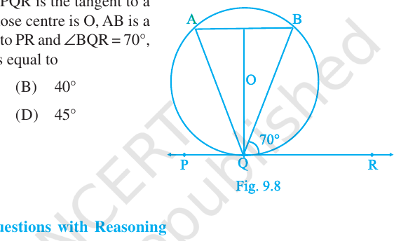 Fig.&nbsp;10.6 : tangent PQR at Q, chord AB∥ PR, $ BQR=70^