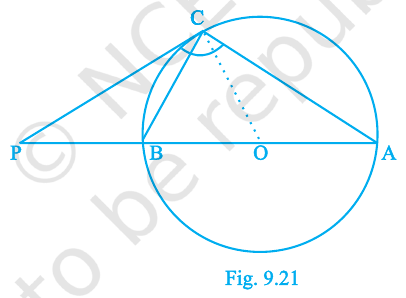 Fig.&nbsp;10.13 : tangent at C, diameter AB produced to meet it at P, $ PCA=110^