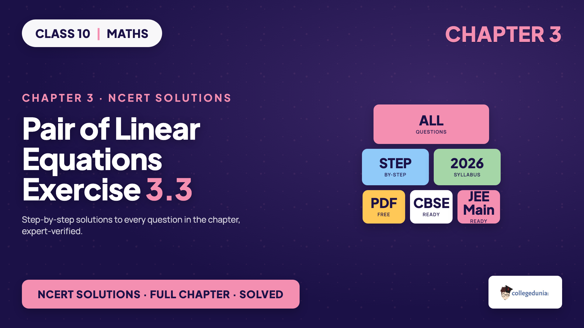 Class 10 Maths Chapter 3 Pair of Linear Equations in Two Variables Exercise 3.3 NCERT Solutions