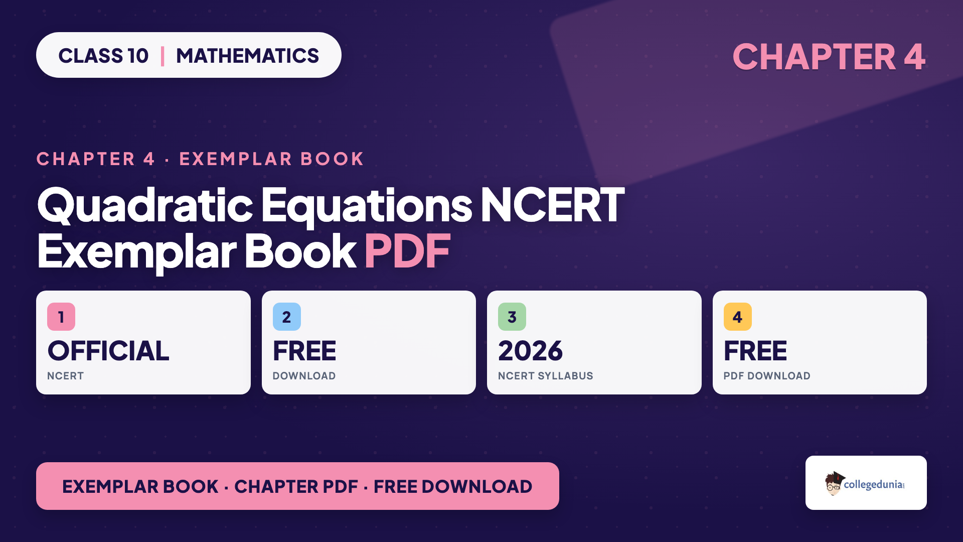 Quadratic Equations NCERT Exemplar Book PDF - Class 10 Maths