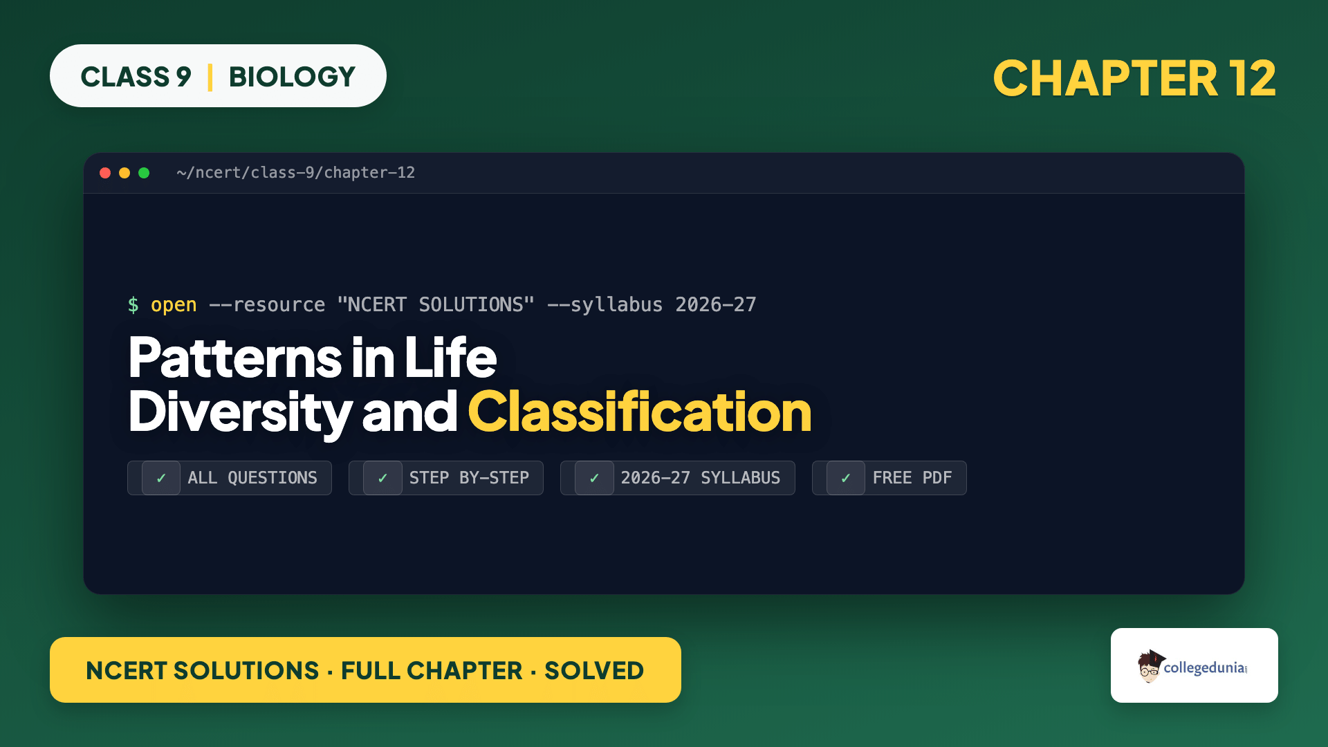 NCERT Solutions for Class 9 Science Chapter 12 Patterns in Life Diversity and Classification featured cover image