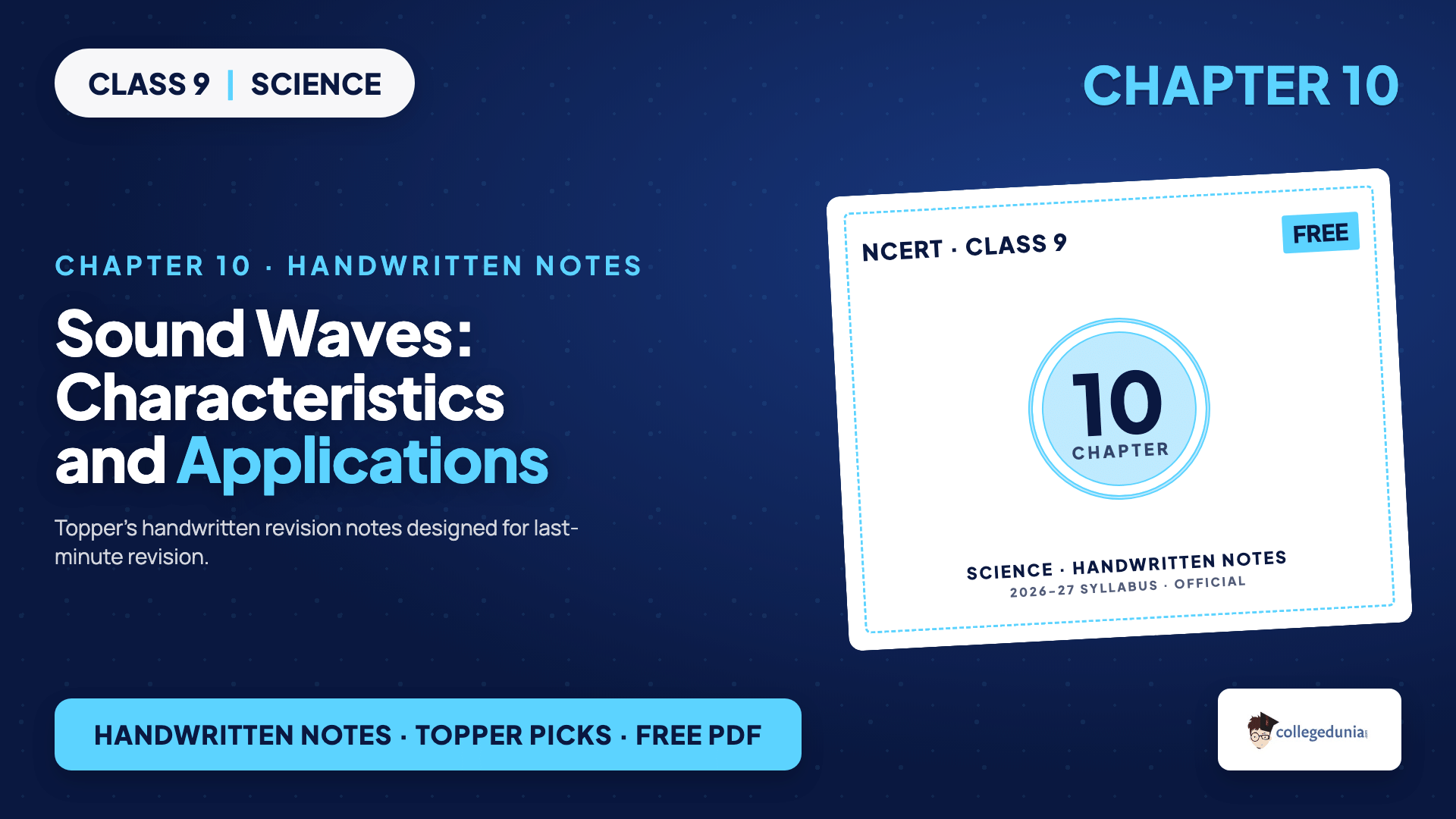 Sound Waves Characteristics and Applications Class 9 Science Handwritten Notes