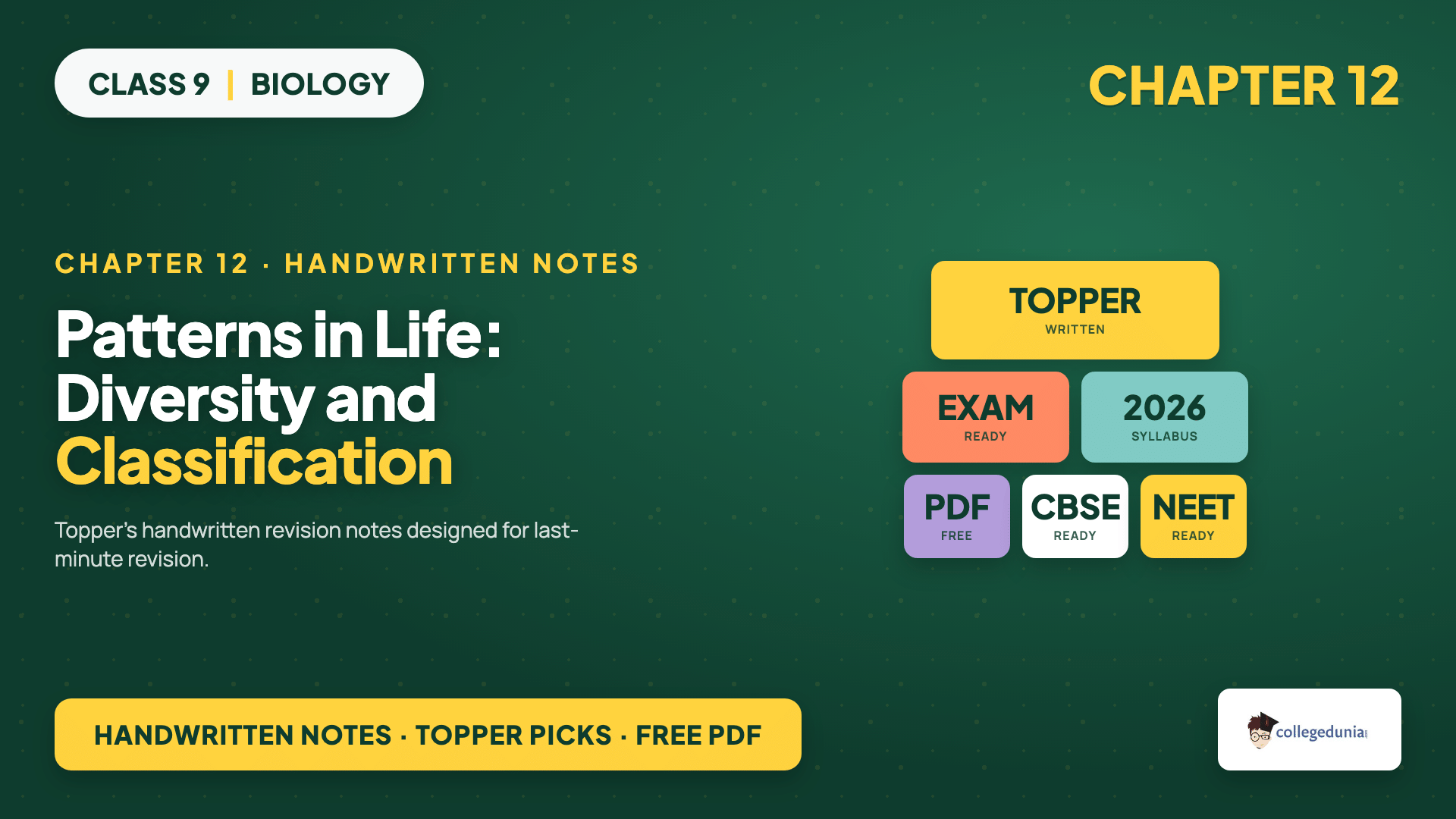 Patterns in Life Diversity and Classification Class 9 Science Handwritten Notes