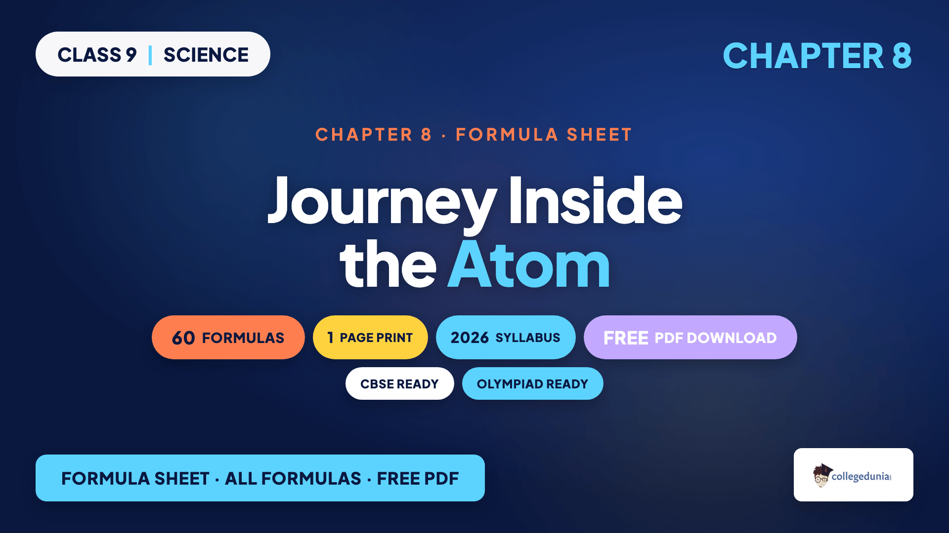 Journey Inside the Atom Class 9 Science Chapter 8 Formula Sheet