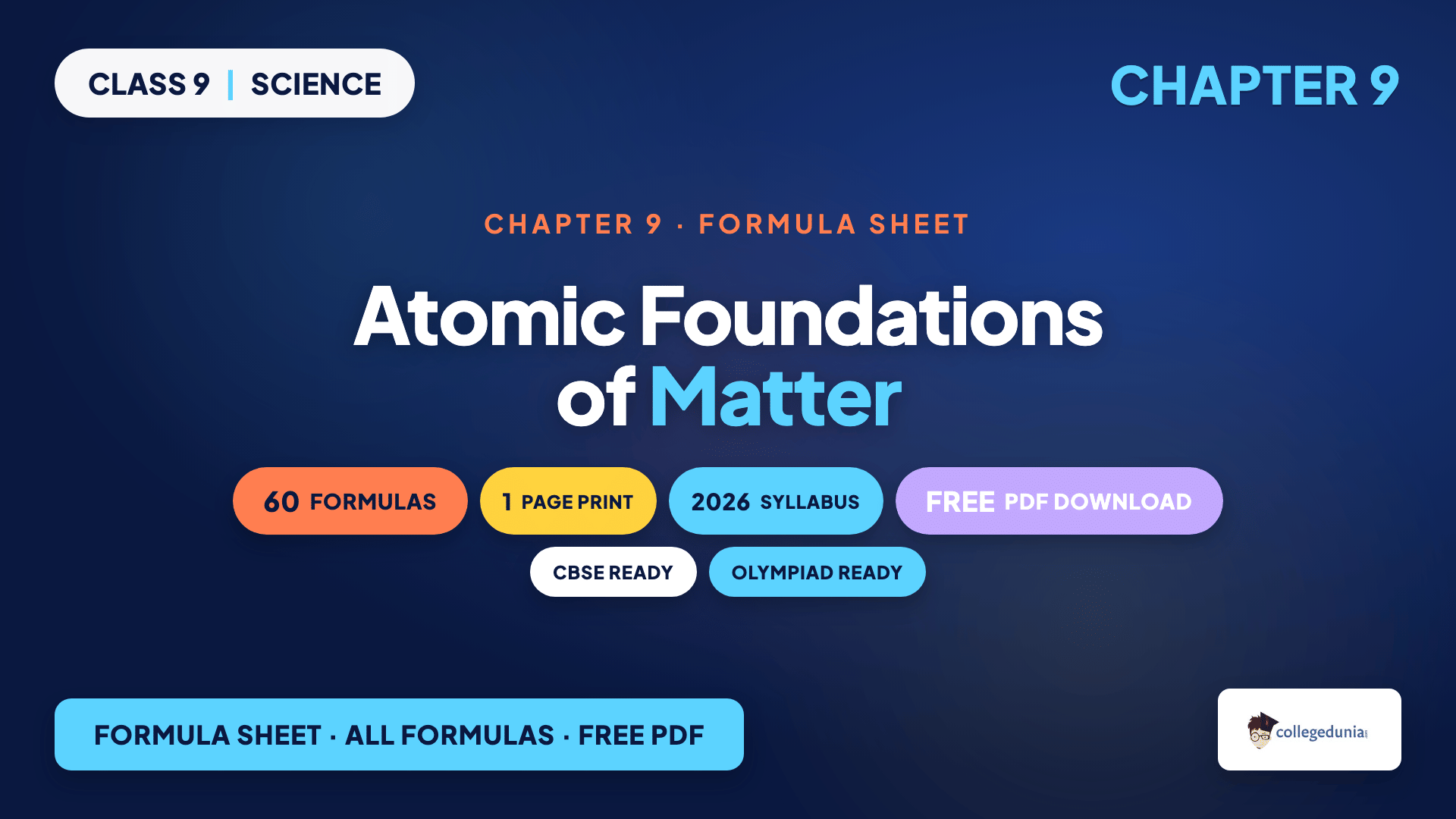 Atomic Foundations of Matter Class 9 Science Chapter 9 Formula Sheet