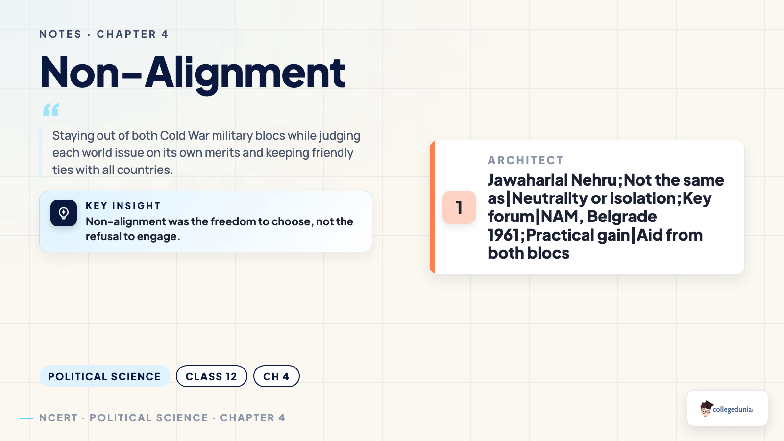 Non-alignment concept card for India's External Relations Class 12 Notes