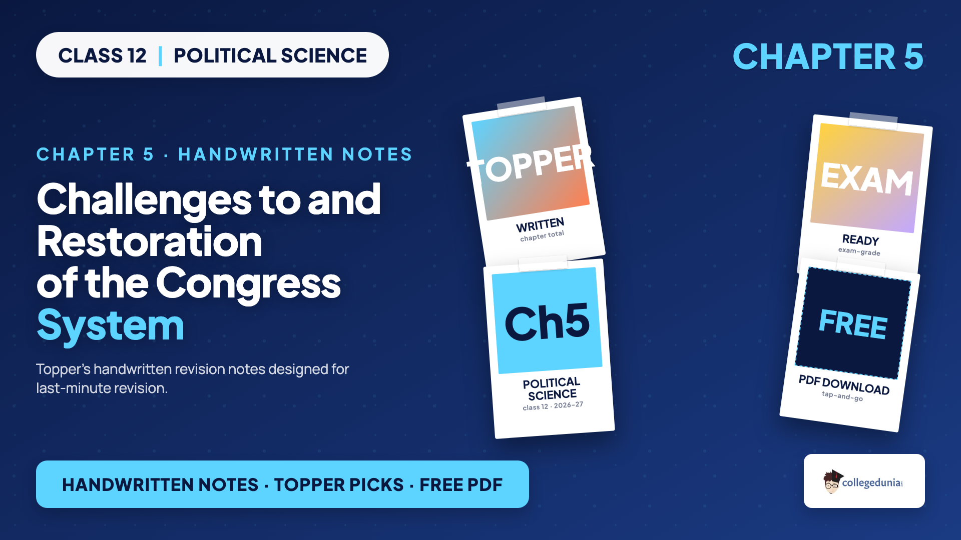 Challenges to and Restoration of the Congress System handwritten notes for Class 12 Political Science Chapter 5 on the 1967 election and the 1969 Congress split