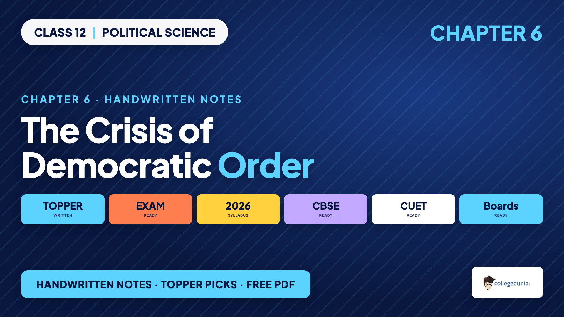 The Crisis of Democratic Order handwritten notes for Class 12 Political Science Chapter 6 on the Emergency of 1975 to 1977