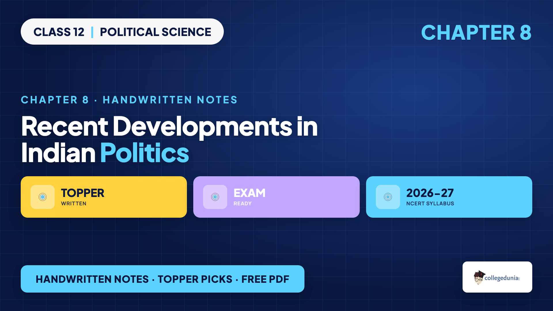Recent Developments in Indian Politics handwritten notes for Class 12 Political Science Chapter 8 on coalition politics and the rise of the BJP