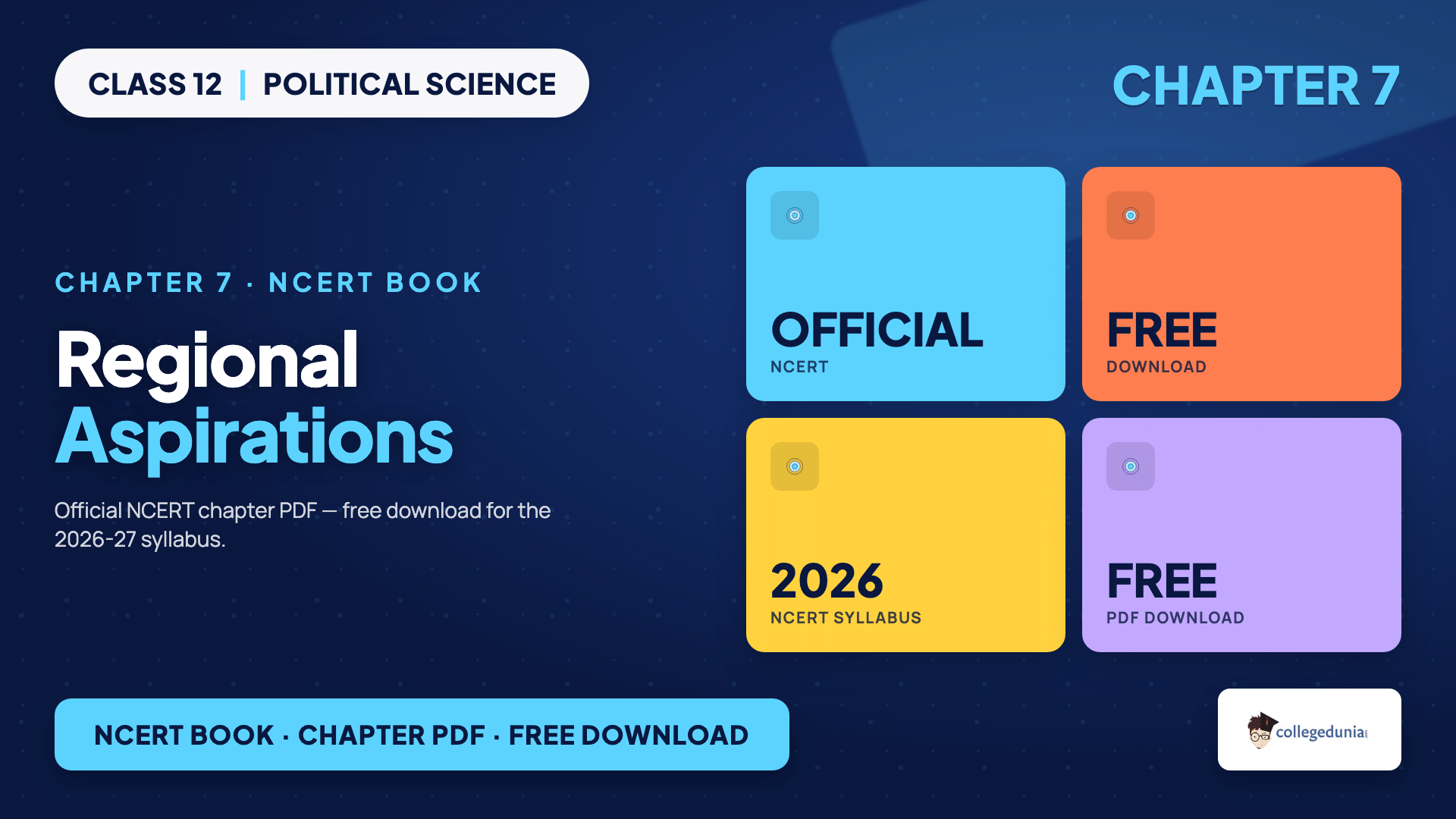 Regional Aspirations NCERT Book PDF for Class 12 Political Science Chapter 7 on Jammu and Kashmir, Punjab and the North-East