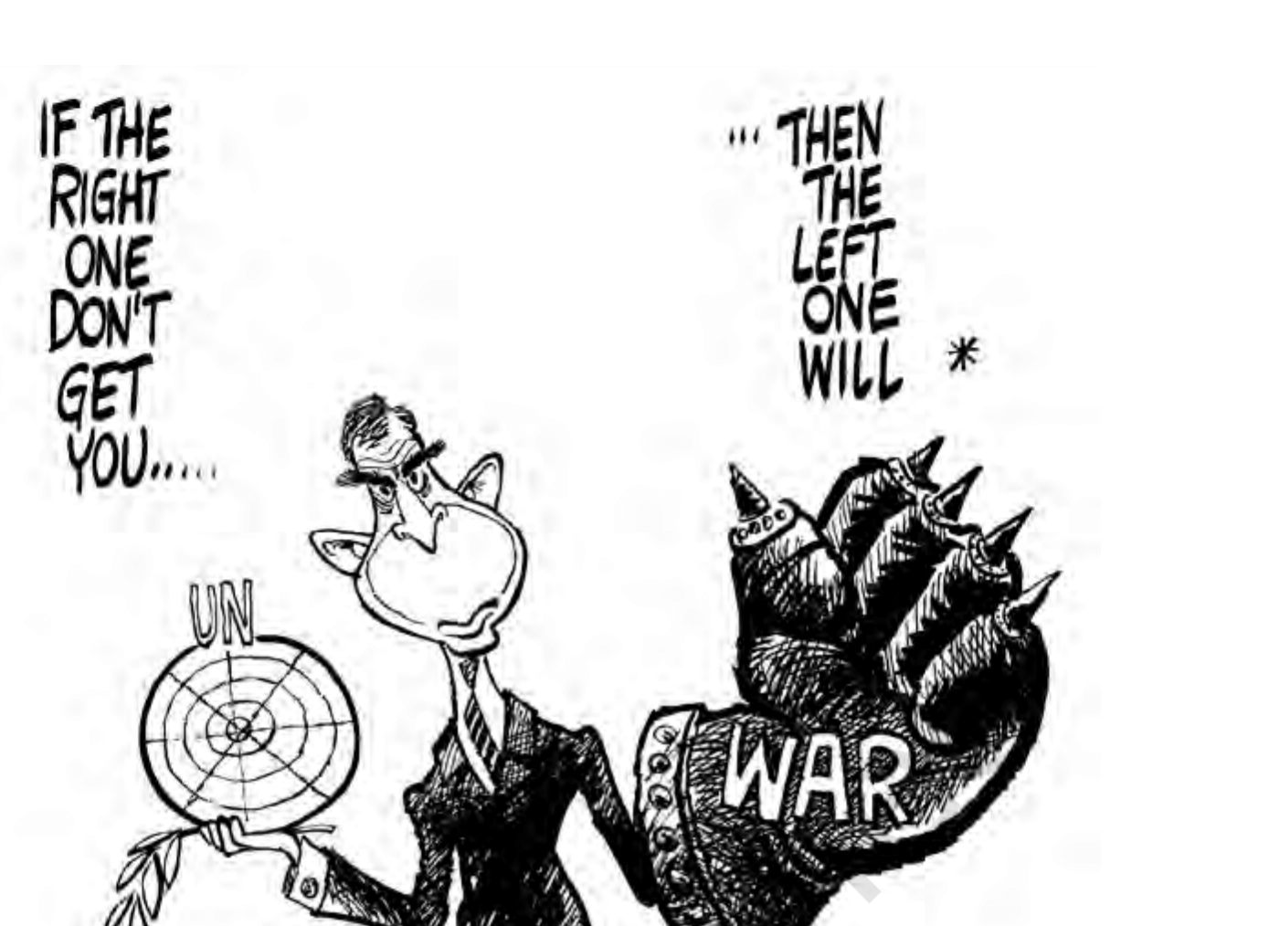 Cartoon by Mike Lane, Cagle Cartoons Inc.,
NCERT <em>Contemporary World Politics