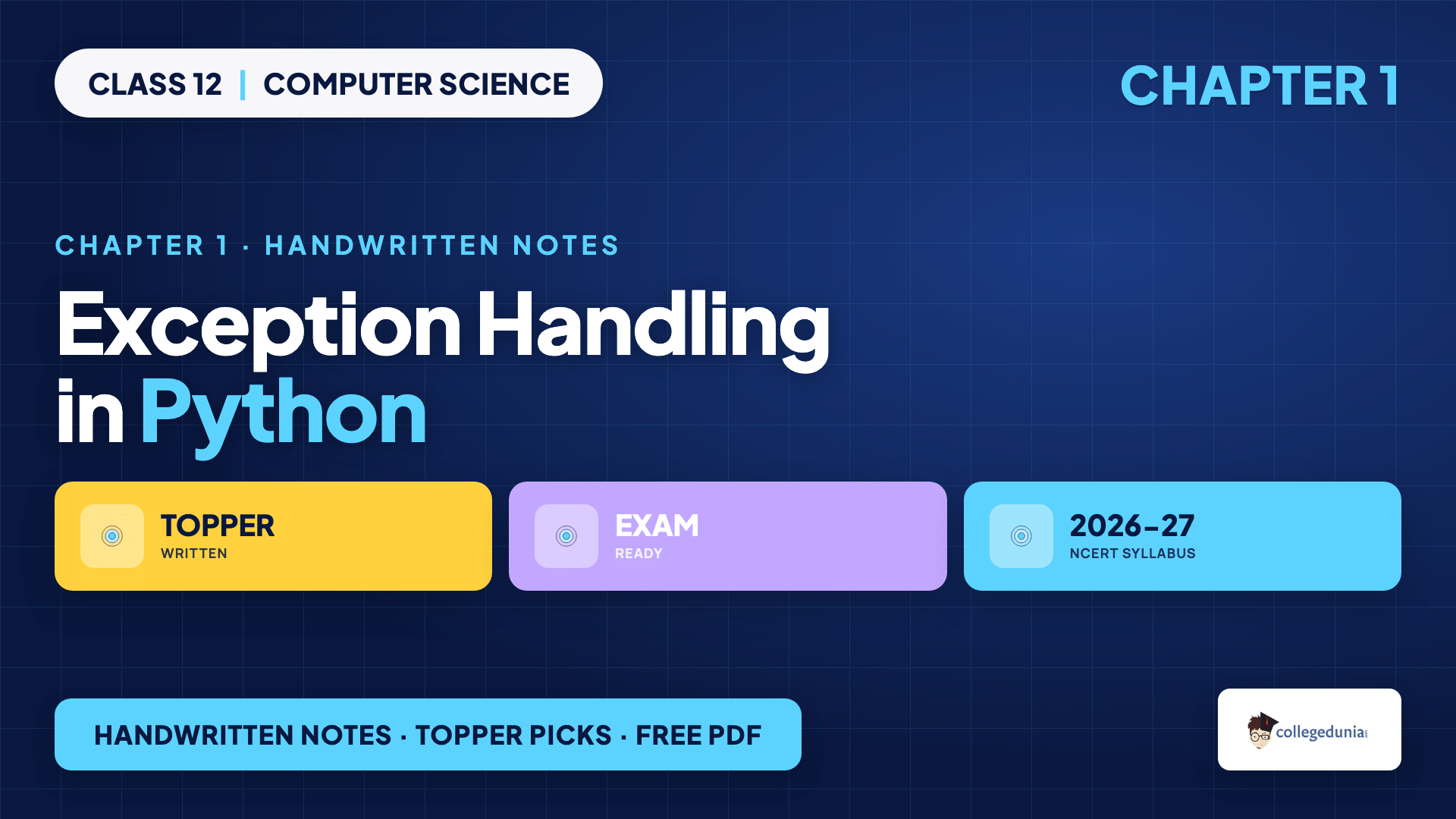Exception Handling in Python handwritten notes for Class 12 Computer Science Chapter 1 on try, except, raise, assert and finally