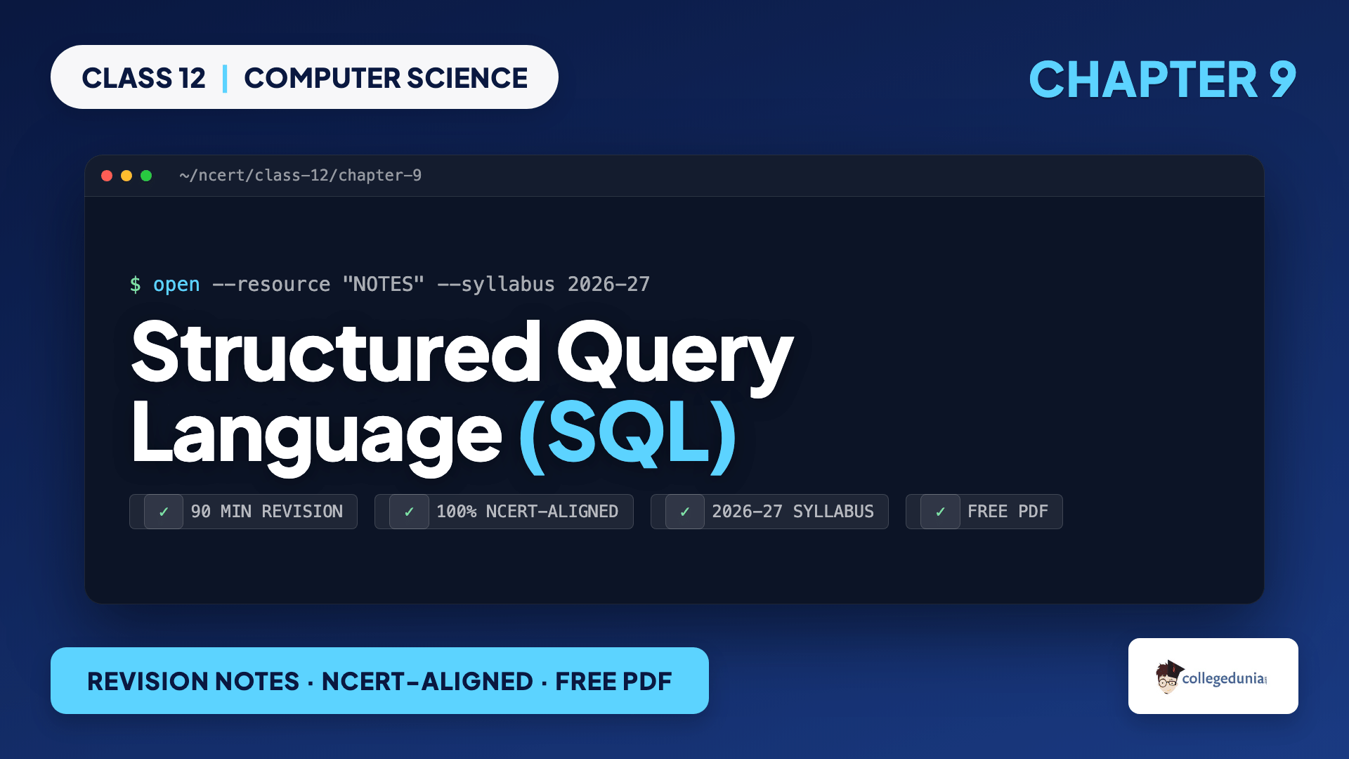 Structured Query Language SQL Class 12 Computer Science Chapter 9 Notes