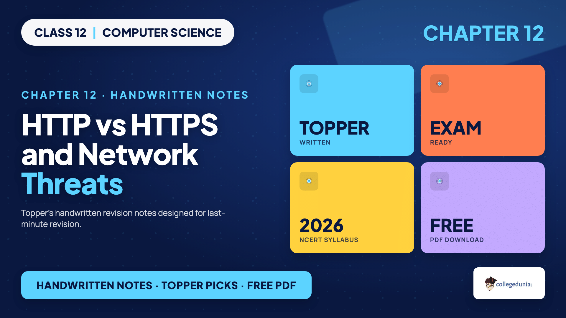 HTTP versus HTTPS and network threats DoS DDoS snooping for Class 12 Computer Science Chapter 12 Security Aspects handwritten notes