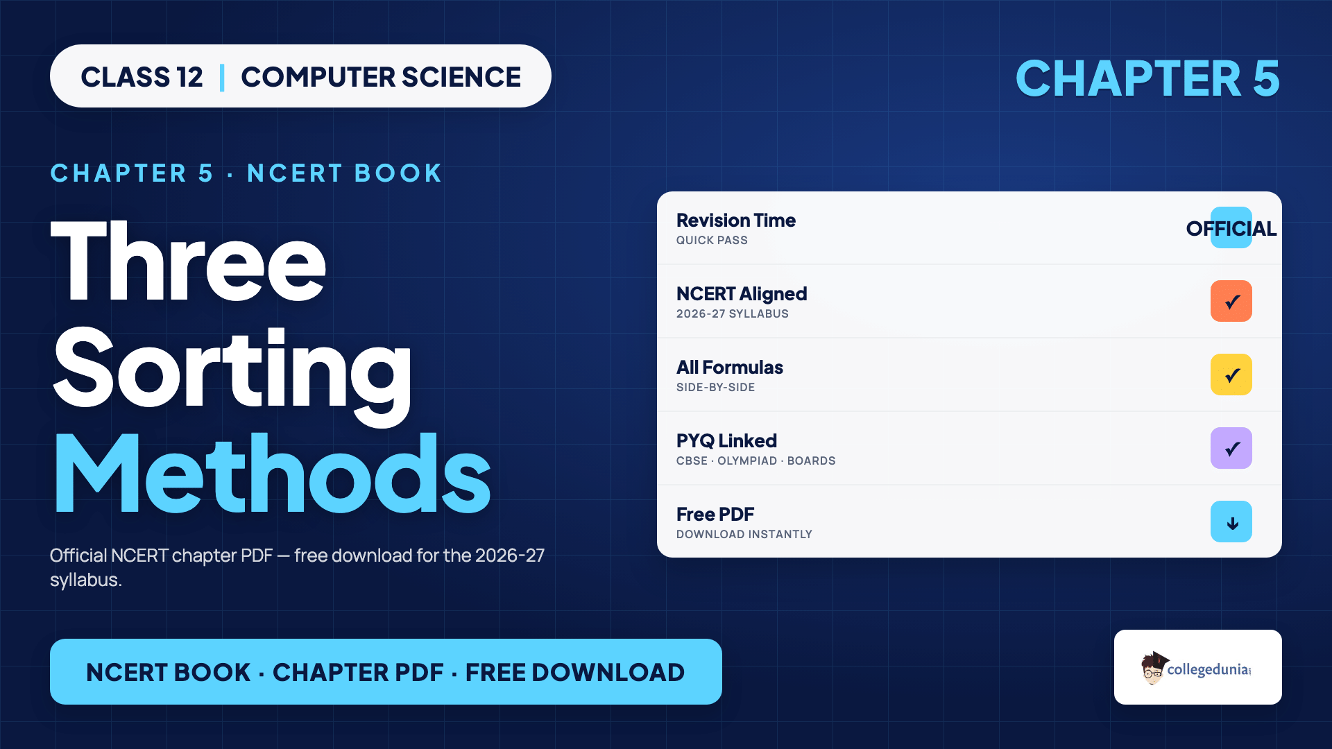 Roadmap for reading the Sorting NCERT chapter through bubble sort, selection sort, insertion sort and time complexity for Class 12 Computer Science Chapter 5