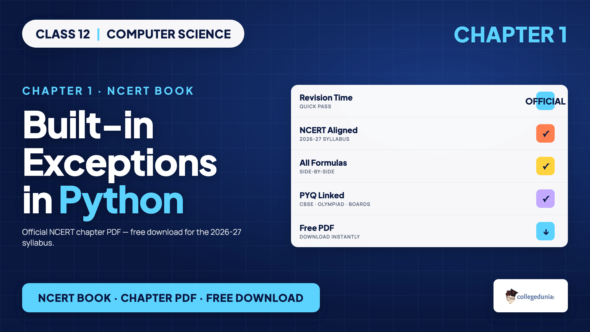 Built-in exceptions in Python for Class 12 Computer Science Chapter 1