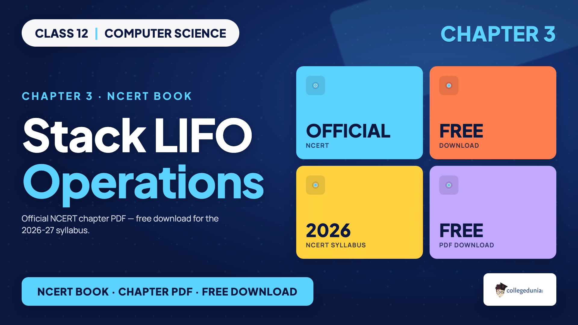 Stack LIFO with PUSH and POP operations in the Class 12 Computer Science NCERT Book Chapter 3