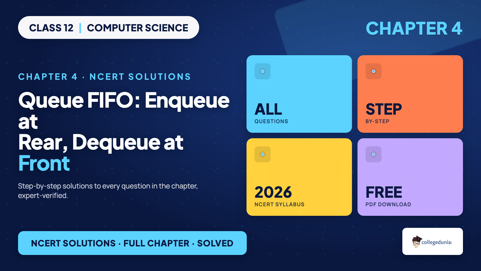 Queue FIFO rule with ENQUEUE at the rear and DEQUEUE at the front for Class 12 Computer Science Chapter 4