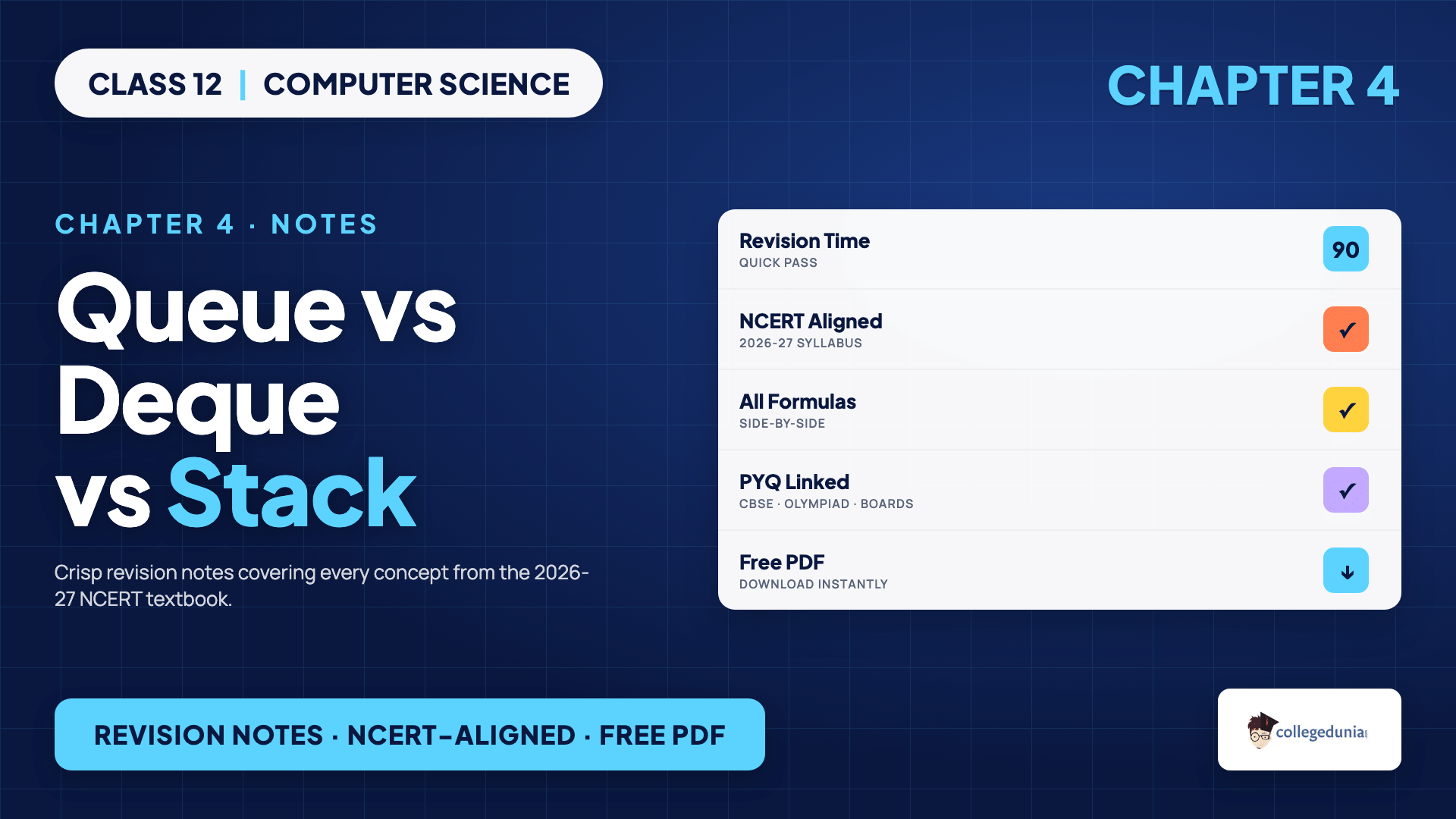Queue vs deque vs stack comparison for Class 12 Computer Science Chapter 4 Notes