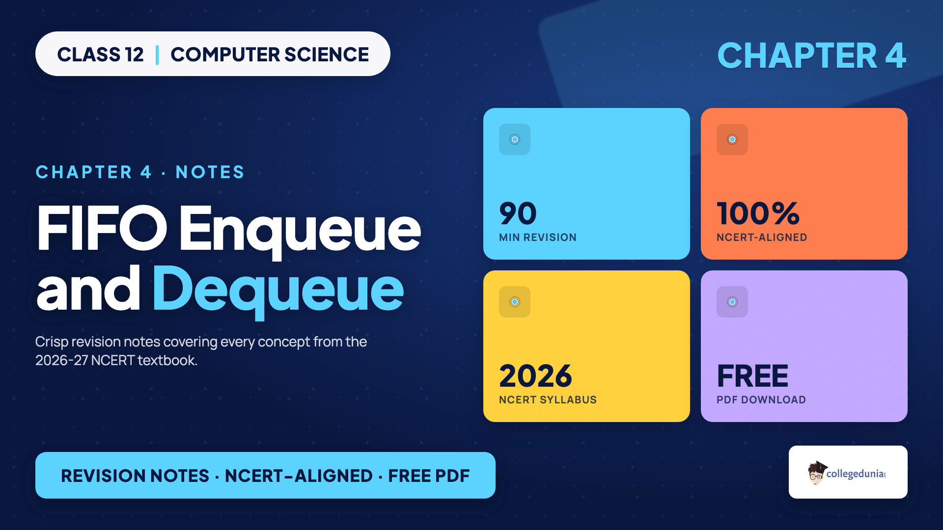 FIFO enqueue and dequeue in a queue for Class 12 Computer Science Chapter 4 Notes